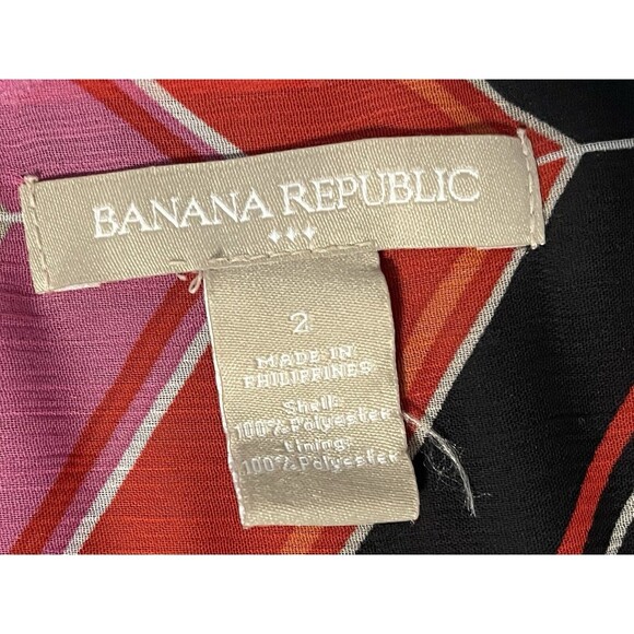 Banana Republic Factory Dress Chiffon Lined Orange Pink Red Striped Tie Waist 2 - Picture 5 of 7